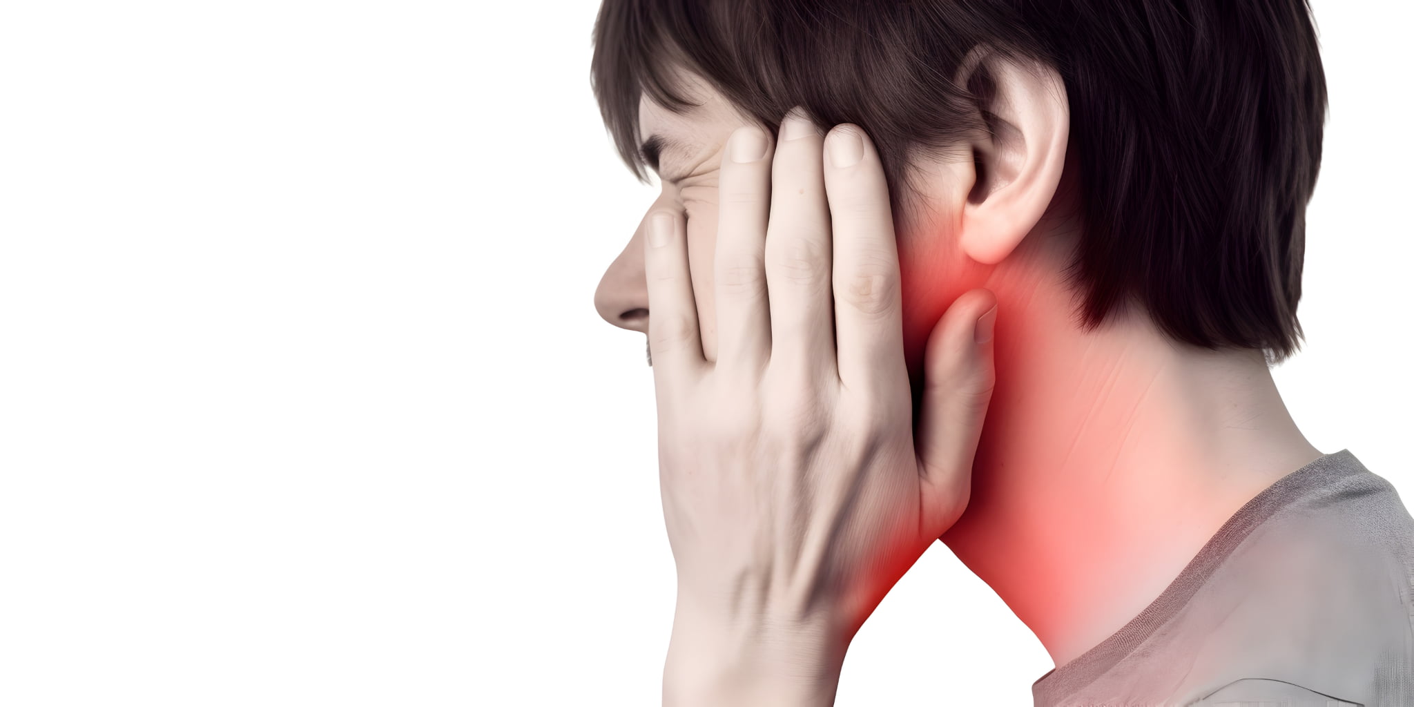 親知らず周辺の歯茎が腫れて痛む頬をおさえる男性