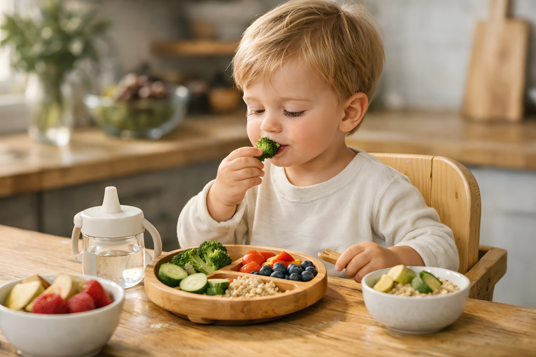 よく噛んで食事をする男の子
