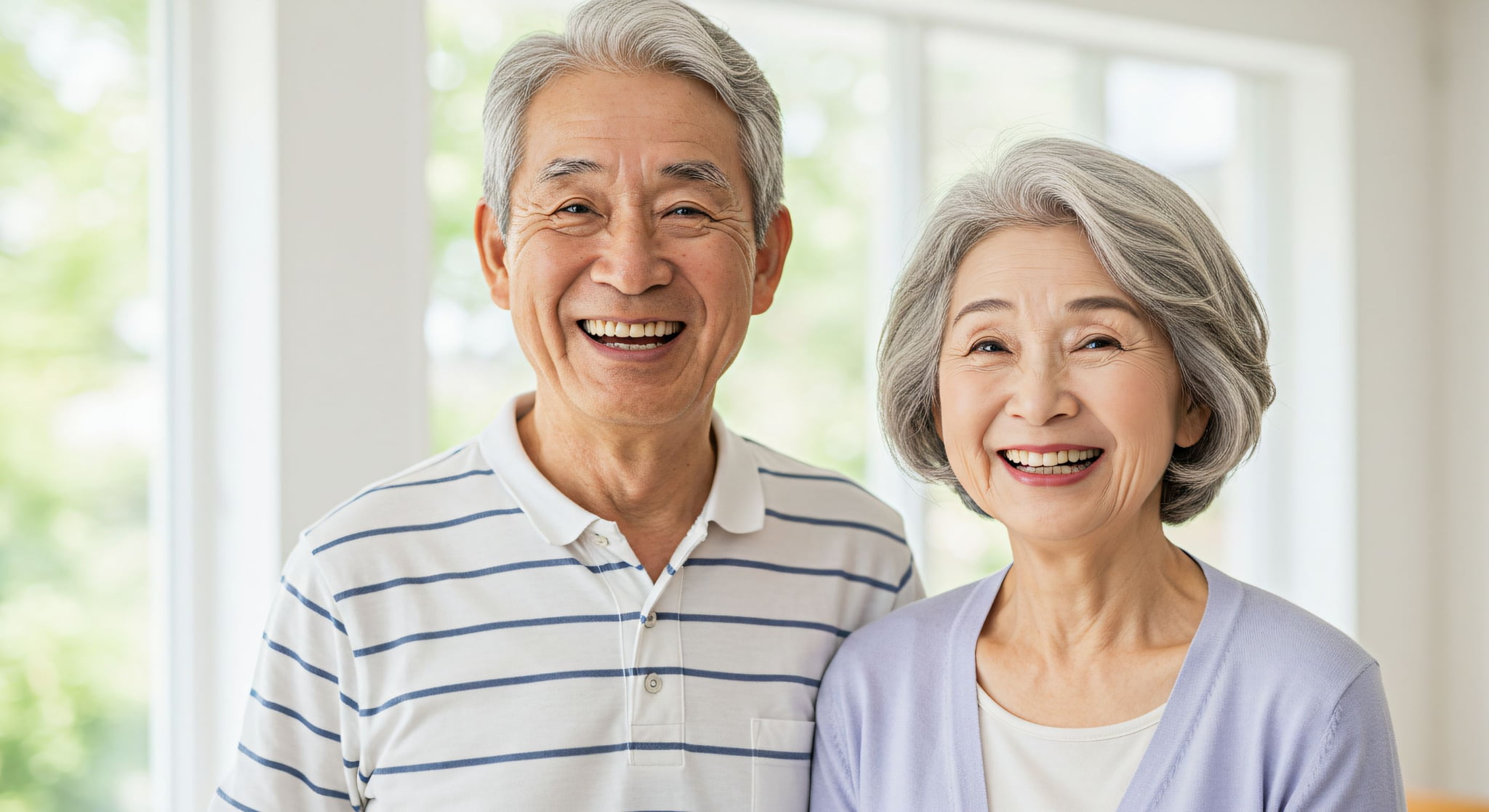入れ歯のお手入れをして笑顔で過ごす高齢夫婦