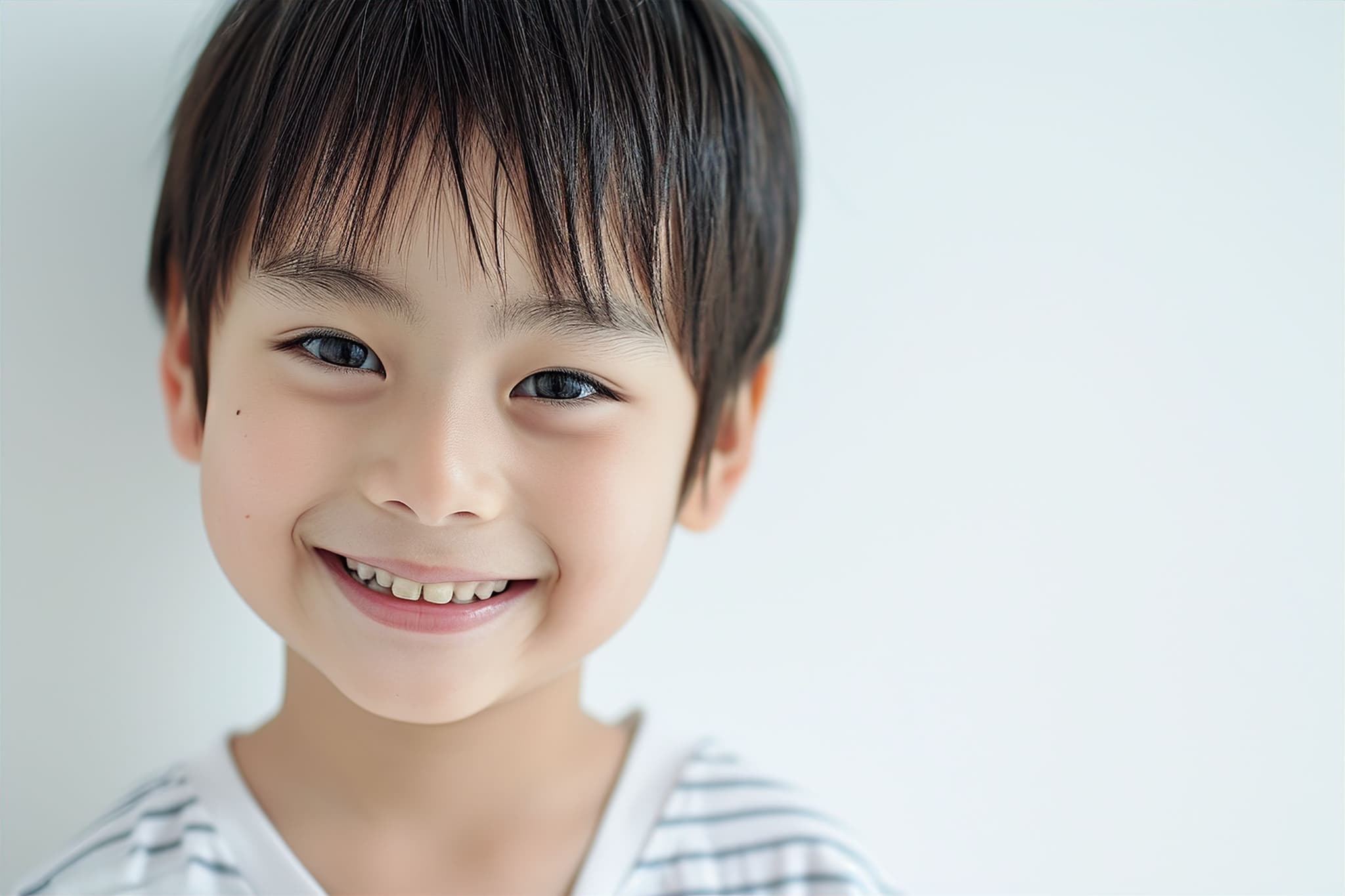 適切なケアで歯石のない綺麗な歯をした笑顔の子ども